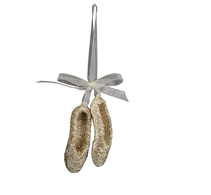 Gold Glitzer Ballett Schuhe Ballerina Tanzschuhe Gisela Graham Weihnachtsbaumschmuck Dekoration Christbaumschmuck
