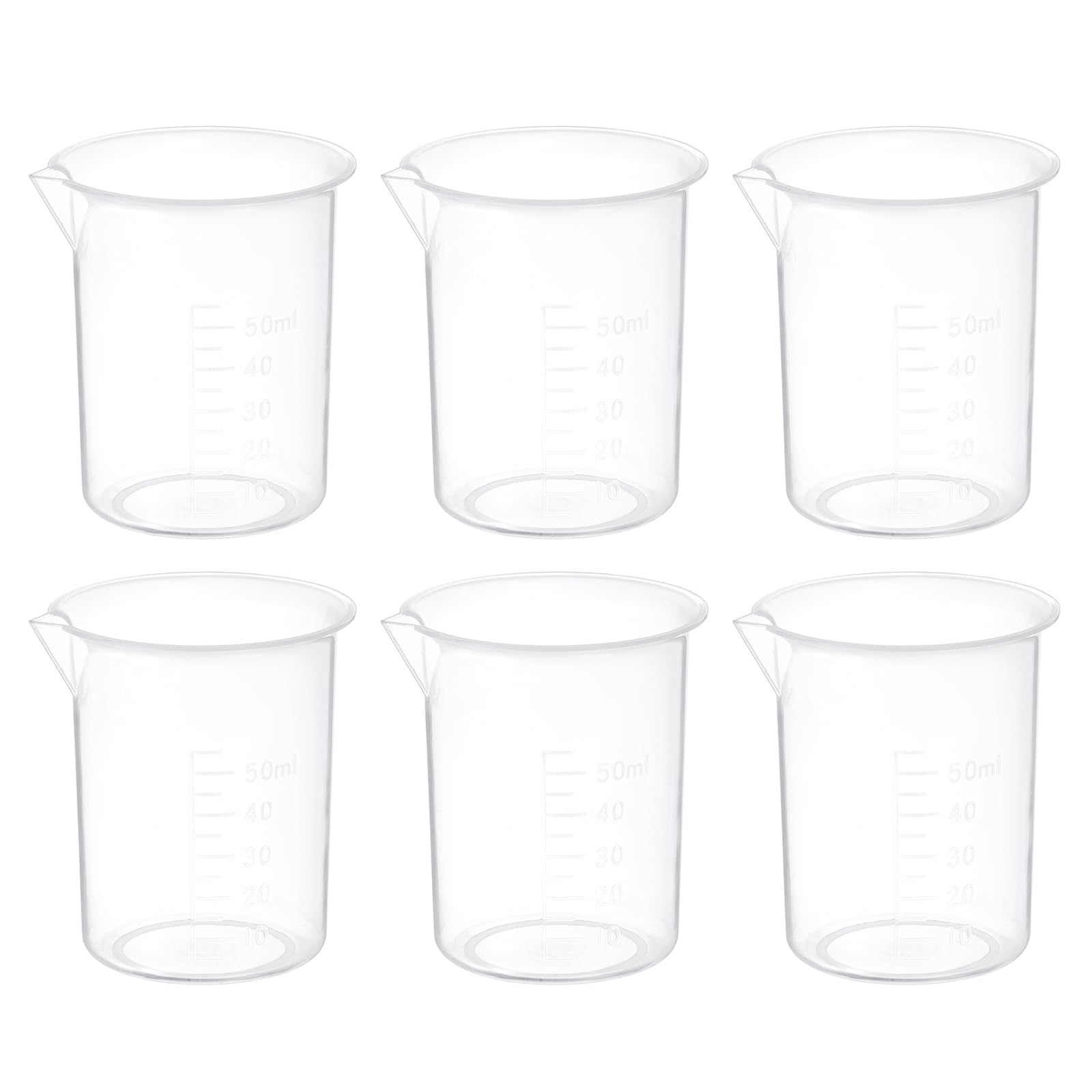 PATIKIL 50ml Measuring Cups, 6Pcs Polypropylene Beakers Graduated Measuring Pitcher Beakers with and Spout for Lab Experiments, Baking and Cooking, Transparent