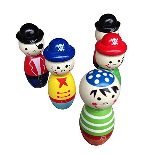 Kids Wooden Bowling Game Set with 5 Cute Pins and 1 Bowling Balls Education Toys Great Gift â€“ Indoor Mini Wooden Toy Playset