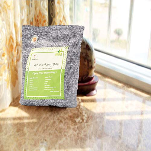 Air Purifying Bags Activated Bamboo Charcoal Natural Air Purifier Freshener Neutralizer Filter Odor Remove Eliminator Deodorizer Moisture Absorber for Home, Car, Closet, Bathroom, Basement, Litter Box, Shoe (5 Pack, 200g Each)