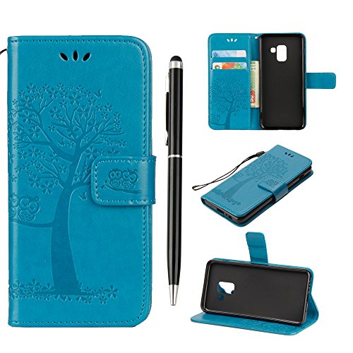 iVOYI for Samsung A6 2018 Case A6 Phone Case 2018 Premium PU Leather Flip Owl Tree Embossed Case Protective Cover for Samsung Galaxy A6 2018 with [Kickstand] Card Holder & One Touch Pen, Blue