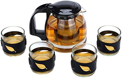 Teapot Set Glass Teapot with Removable Stainless Steel Infuser for Loose Leaf Tea or Blooming Tea,Clear Borosilicate Glass Teapot with 4 Cups (900ml)