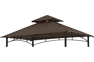 COOSHADE Grill Gazebo Replacement Canopy Roof Outdoor Double Tiered Barbecue Gazebo Top Cover Fit for Model L-GG001PST-F (Brown)