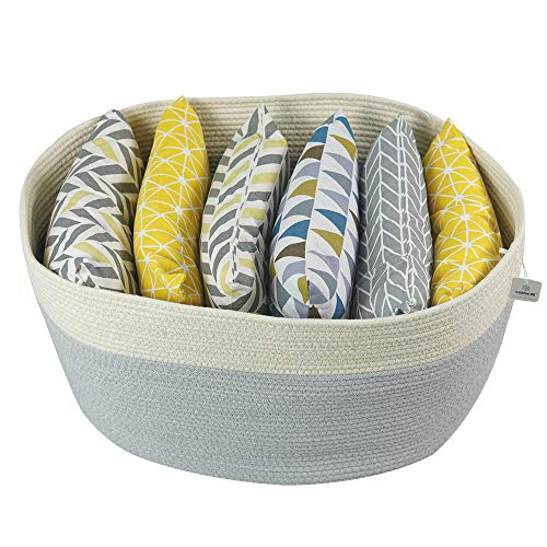 Iceblue XXXL Jumbo Toy Storage Cotton Rope Basket Hamper with Build-in Handlesï¼ˆ23.6X17.7X13.8in