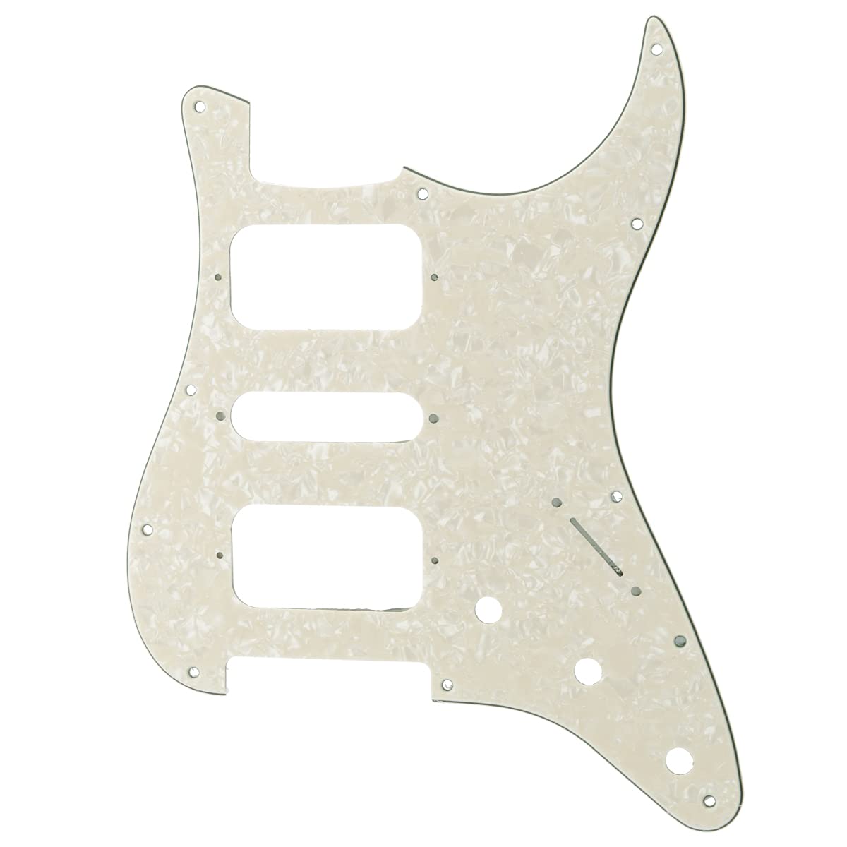 Musiclily Pro 11 Holes Round Corner HSH Strat Pickguard for American/Mexican Fender Standard Stratocaster Electric Guitar, 4Ply Aged White Pearl