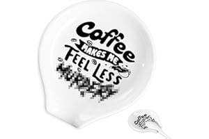 RAOSIME Coffee Spoon Rest and Spoon,Funny Coffee Quote Ceramic Coffee Spoon Holder-Station Decor Coffee Bar Accessories-Gifts for Coffee Lovers (Coffee Makes Me)