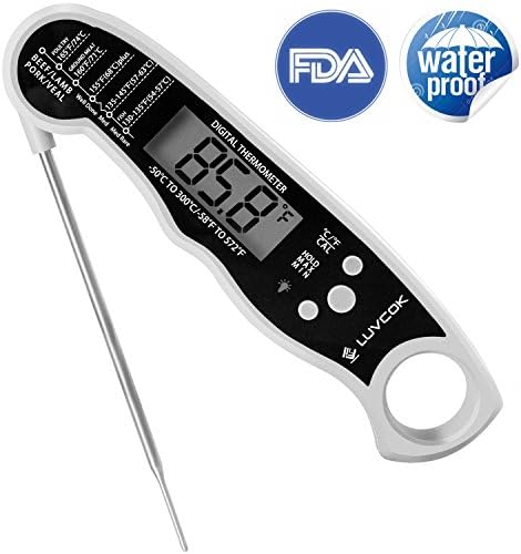 Meat Thermometer Food Thermometer Digital Candy Thermometer Oven Thermometer Luvcok Waterproof Instant Read Cooking Thermometer, for Kitchen BBQ Grill Smoker, White