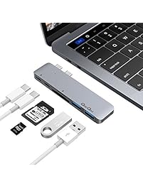 QacQoc GN28A USB C Hub Aluminum Type-C Hub Adapter for 2016 MacBook Pro 13" and 15" 40Gbs Thunderbolt 3, Pass-Through Charging, SD/Micro Card Reader and 2 USB 3.0 Ports (Space Gray)