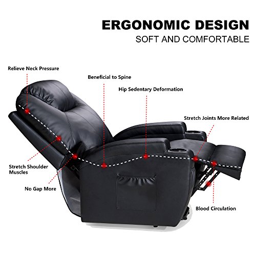Power Lift Recliner Sofa Chair with Massage and Heating, Luxurious Bonded Leather Lounge Living Room Chair, Black