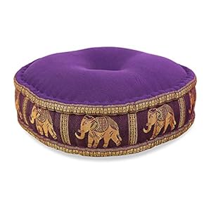 livasia Colourful Zafu Meditation Cushion for Yoga filled with 100% organic Kapok Seat Thai Silk (purple elephant)
