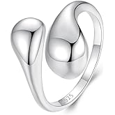 MUNDELL 925 Sterling Silver Ring Water Drop Open Ring Teardrop Adjustable Ring for Women Chunky Stackable Ring Fine Jewelry