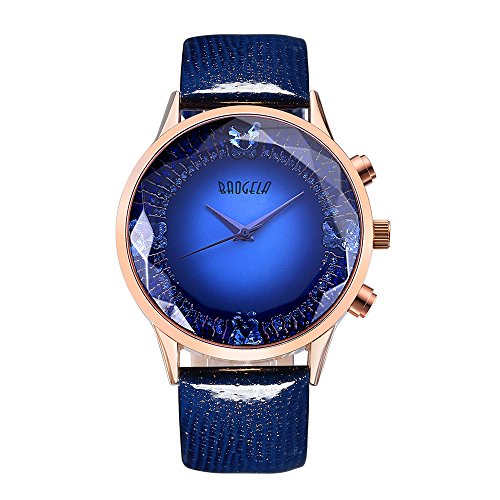 BAOGELA Womens Fashion Watches Quartz Blue Dial Leather Band Casual WaterproofÂ WristÂ Watch