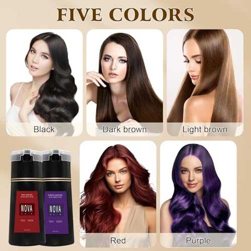 LBOYLOVE Hair Dye Shampoo 3 in 1 for Nova Hair Instant Dye, Hair Color for Gray Hair Coverage, Long Lasting Color for Women & Men (Black)