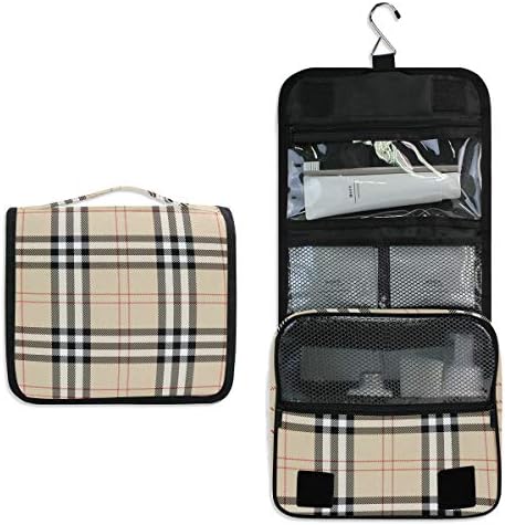 Vintage Plaid Classic Hanging Toiletry Bag Multifunction Cosmetic Bag for Women Girl Travel Makeup Bag Pouch Storage Bag Portable Wash Bag
