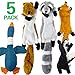 LEGEND SANDY Plush Animal Dog Toy Set, Value Pack 5 Squirrel Squeaky Toys Unstuffed Chew Toys with Storage Bag
