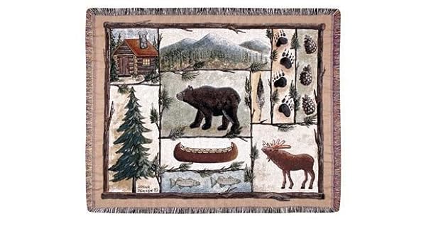 Amazon Com Cabin Fever Moose Bear Lodge Tapestry Throw Blanket 50