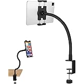 Mippko iPad Clamp Mount,Gooseneck Tablet Stand for Desk/Table/Bed/Chair/Lectern,50 cm Long 360° Adjustable Arm Mount for 4.7~12.9" iPad/iPhone/Nexus/LG G Pads/e-Reader/Switch