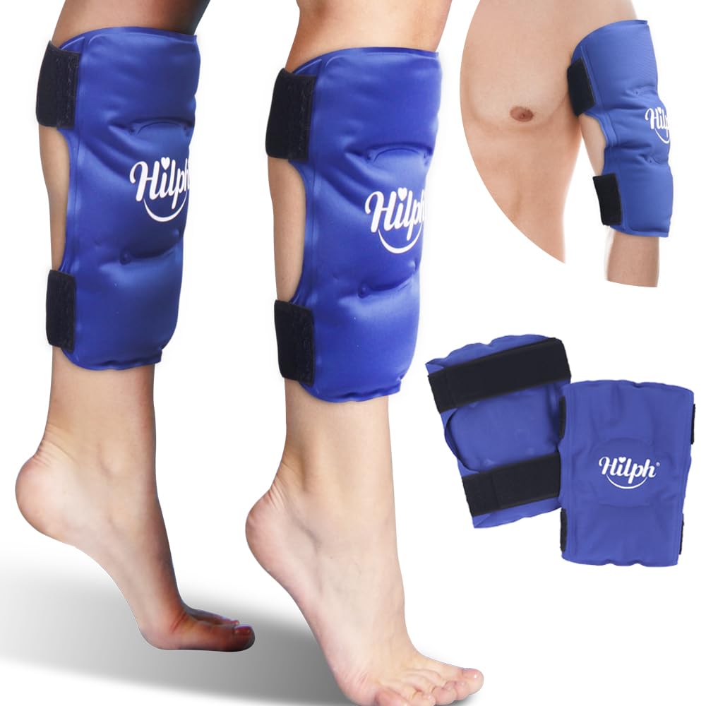 Hilph 2 Pcs Leg Ice Pack Wrap for Shin Splint Relief, Shin Splint Ice Packs for Injuries, Hot & Cold Gel Ice Packs Cold Compression Sleeve for Leg Edema, Swelling, Tendonitis, Muscle Sprains & Bruise
