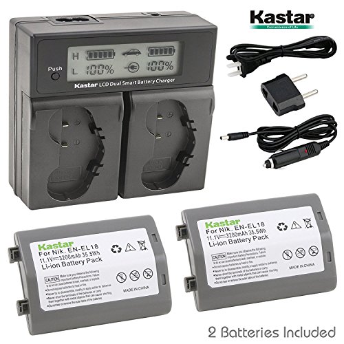 Kastar LCD Dual Fast Charger & 2x Battery for Nikon EN-EL18c, EN-EL18b, EN-EL18a, Nikon D4, Nikon D4S, Nikon D5, Nikon D800 D800E D810 D810A Battery Grip MB-D12, Nikon D500 Grip MB-D17
