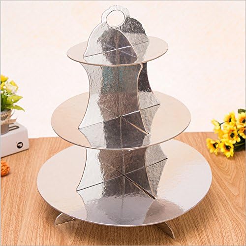 3-tier Cardboard Party Cupcake Display Stand/Dessert Stand/Tea Party Pastry Serving Platter/Food Display Stand-silver