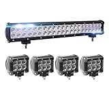 Bangbangche 126W 20'' Flood Combo CREE Bar and 4X 4'' 18W Spot Led Pods Fog Lights, Waterproof Super Bright, Jeep Wrangler Boat Truck Tractor Trailer Off-Road