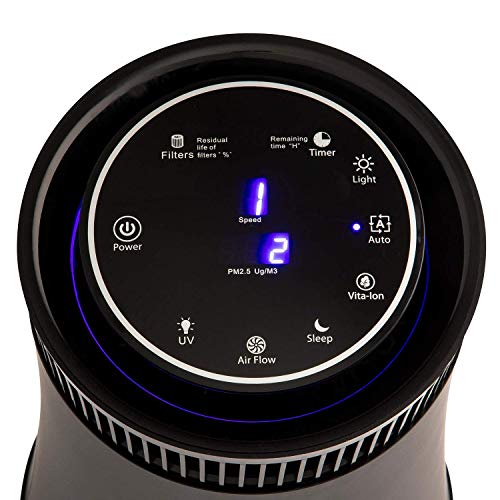 SilverOnyx Air Purifier for Home Large Room with True HEPA Filter, Air Quality Monitor, UVC Sanitizer, Ionizer, Home Air Cleaner for Allergies, Pets, Smoke, Dust, Mold. Carbon Filter 500 sq ft. Black