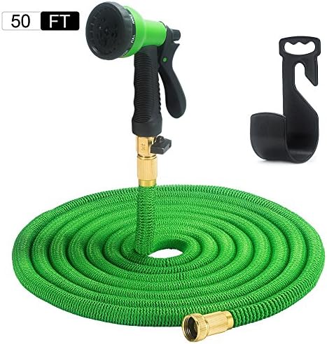Retractable Garden Hose Set, Expanding Garden Water Hose with 8-way Spray Nozzle and Free hose Hanger + Bag, Expandable outdoor water hose - Perfect for All Watering Needs (50FT, Green)