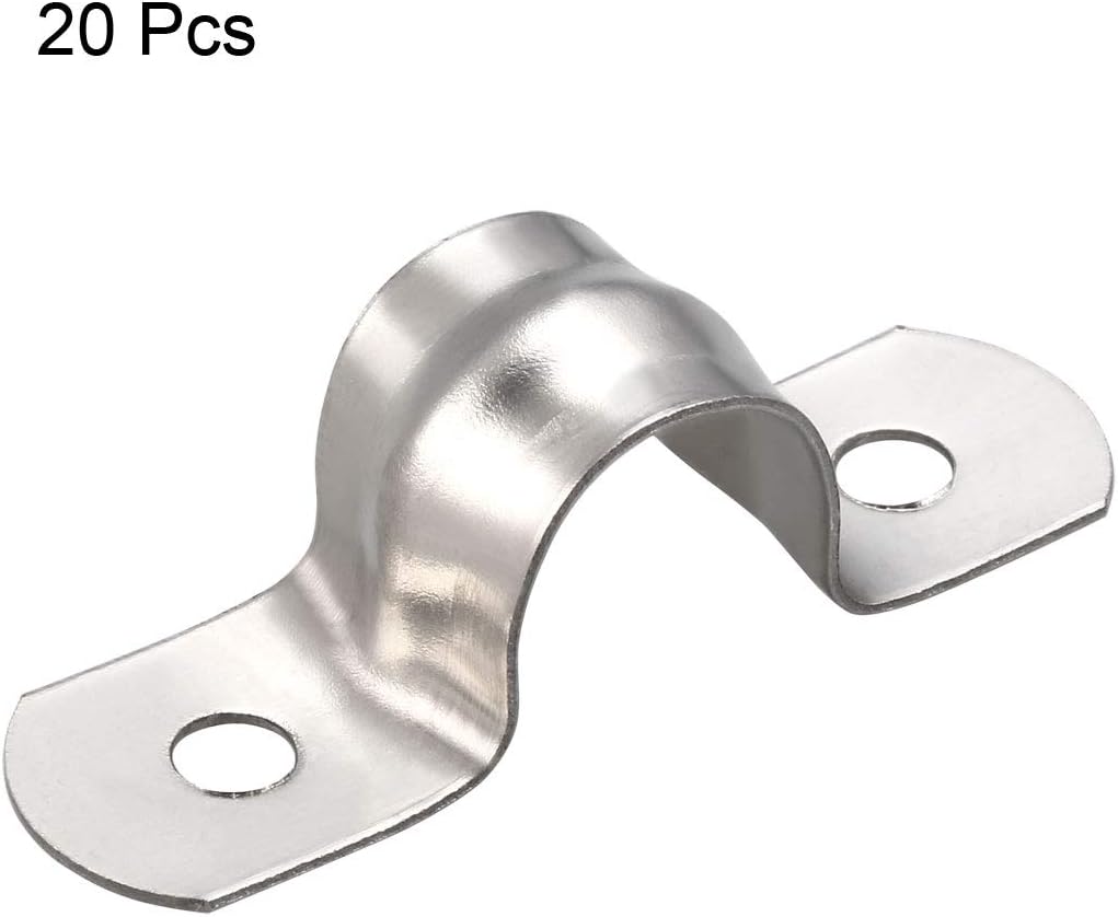 sourcing map 12mm(0.5") Rigid Pipe Strap, 2 Holes 304 Stainless Steel Tension Tube Clip Clamp 20pcs, Silver - Image 4