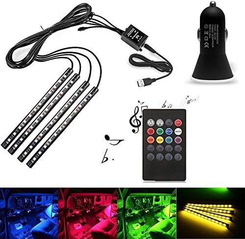 LEHOU Car Interior LED Lights Multicolor Music Car LED Strip Lights Underdash Lighting Kit RGB LED Tape Lights for Truck Van Lorry Jeep with 20 Keys Wireless Remote Control and Smart USB Port