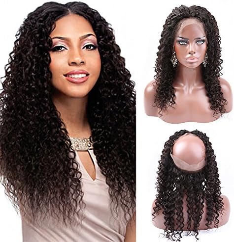 Greatremy Grade 7A 360 Lace Frontal Closure Curly Wave with Baby Hair Pre Plucked Brazilian Human Hair Natural Color 10inch