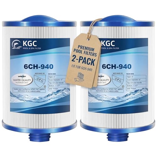 KGC Spa Filter 6CH-940 for Whirlpool, Pack of 2 Replacement for Pleatco PWW50P3 (1 1/2" SAE Coarse Thread), Unicel 6CH-940, Filbur FC-0359, Waterway 817-0050, Washable Filter Cartridge, High Flow