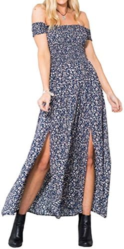 Glomeen Womens Summer Boho Off Shoulder Printed Slit Split Maxi Casual Dresses