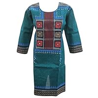 Womans Indian Kurta Caftan Green Printed Tunic Cotton Boho Kurti Dress