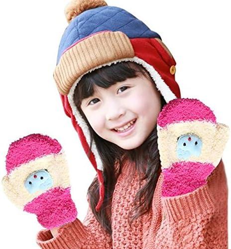 Coreliky Soft Fleece Children Winter Cute Gloves With String,Half Cashmere Easy to Put On Toddler Children Warm Winte Gloves