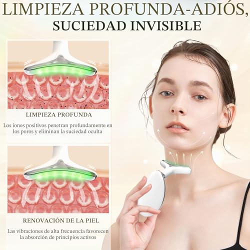 Masajeador Facial Reafirmante, Masajeador Cara Cuello Electrico para Reducir Microcorrientes Lifting Antiarrugas, EMS GUA SHA Dispositivos con 7 Colores Luz Terapia