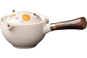 Chinese Kongfu Teapot - Rotating Cat Porcelain Teapot Travel Set,Tea Servers, Teapot with Removable Filter for Home, Company,