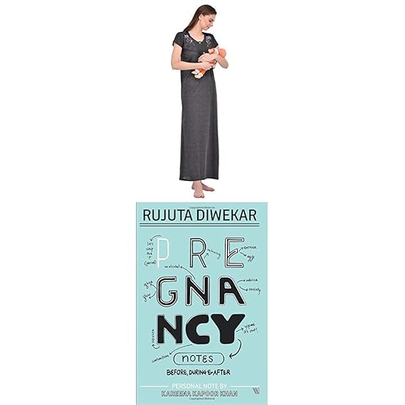Women's Cotton Maternity Night Dress - Grey & Pregnancy Notes: Before, During & After(NW080_Grey_Free Size)