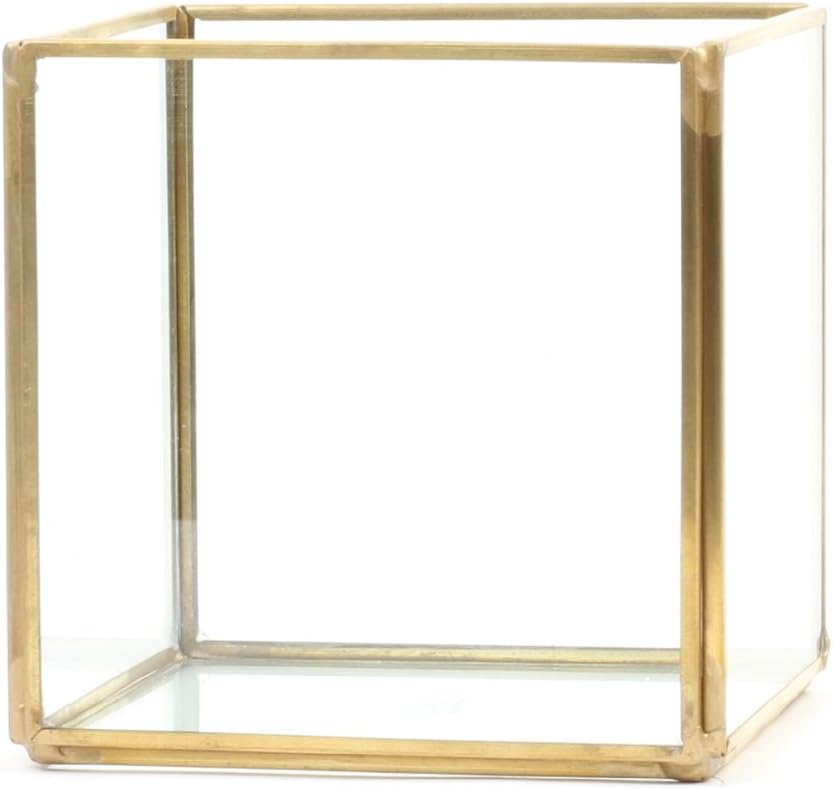 Koyal Wholesale Geometric Terrarium Glass Table Decoration, Planter for Succulents, Cactus, Air Plants, Indoor Plants, Outdoor Plants (4-Inch Cube, Gold)