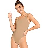 Tegmk Women and Girls Seamless Nude Leotard Camisole Dance Leotard for Ballet Undergarment Leotard with Clear Straps