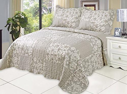 Microfiber Quilt Set,Prewashed, Preshrunk. Hypoallergenic, Print Pattern Stitched with Threads, King Bed-Cover with 2shams, AS Coverlet bedcover
