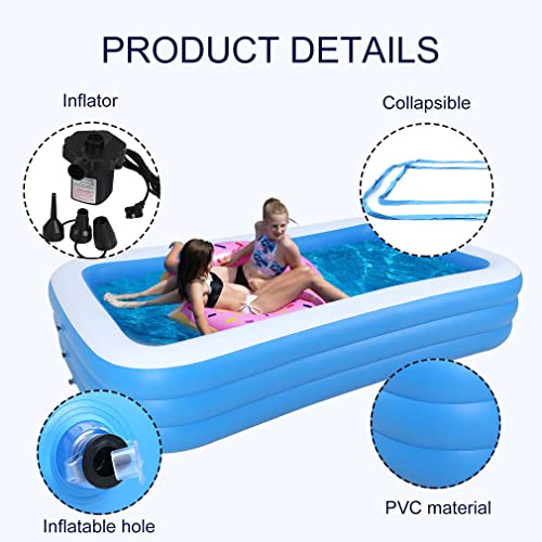 Inflatable Pool, 120" X 72" X 22" Full Size PVC Durable Home Inflatable
