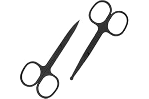 MAGITOCH Stainless Steel Hair Grooming and Trimming Scissors Set,Facial Hair Small Grooming Scissors For Men Women Eyebrow, Nose Hair, Mustache, Beard, Eyelashes (Black-（A+B）)