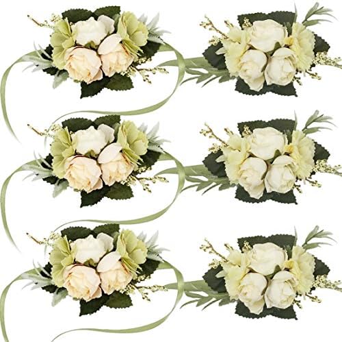 PANTINUE Pantine Wrist Corsages Bracelet White Corsage Bridesmaid Hand Flower for Wedding Festival Beach Party Prom (White)