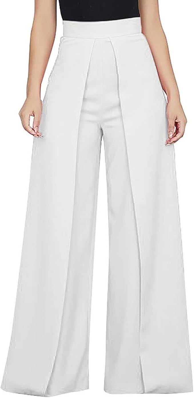 white high waisted wide leg dress pants