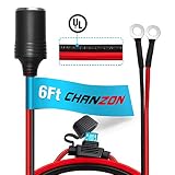 [UL Wire]Chanzon Female Cigarette Lighter Outlet 6Ft + Eyelet Terminal Plug Power Supply Cord 12V 16AWG Heavy Duty Cable Accessory 15A Fused DC Power 12 24 Volt Socket for Car Tire Inflator Air Pump