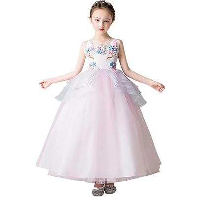 is a floral dress appropriate for a formal wedding Girls Rainbow Unicorn Princess Dress Cake Layers Tutu Prom Gown For Ki