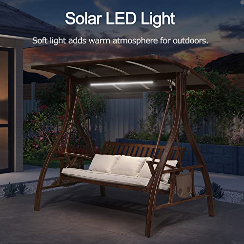 PURPLE LEAF Porch Swing Chair with Canopy Deluxe Outdoor 3 Person Yard