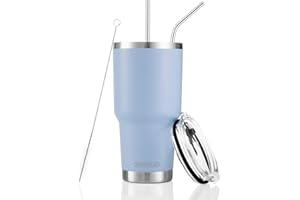 D·S 30oz Blue Tumbler Stainless Steel Double Wall Vacuum Insulated Mug with Straw and Lid, Cleaning Brush for Cold and Hot Beverages