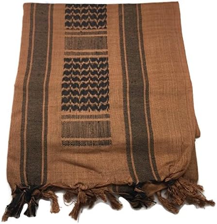 C4T Industries Military Shemagh Tactical Arab Keffiyeh Coalition Desert Scarf Wrap - 100% Cotton - 42" x 42" Cloth Provides Head, Neck and Face Protection - Coyote/Black