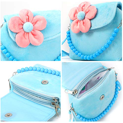 Hifot Kids Jewelry Little Girls Plush Handbag Necklace Bracelet Earrings Ring Hair Clips Set, Princess Costume Jewelry Party Favors Gift for Dress up Pretend Play (3-8 Years)
